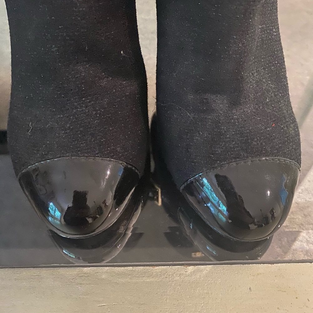 CHANEL Black Ankle Boots with Gold Accents - Picture 3 of 5